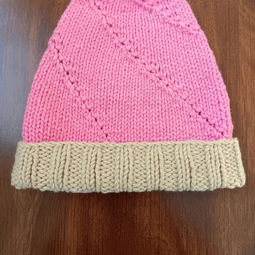 Hand Crafted Handknit Pink Cotton Strawberry Swirl Ice Cream Cone Baby Hat 6M